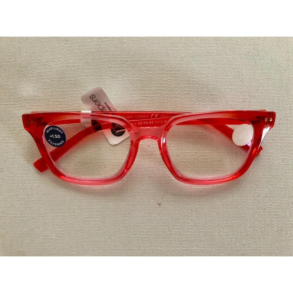 New Anthropologie Peepers Red Tiki Blue Light Filtering Reading Glasses +1.50